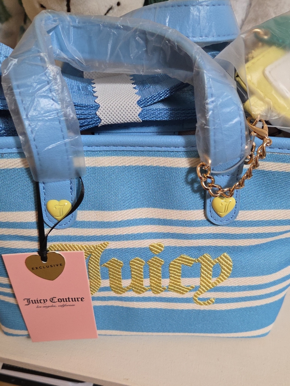 NWT Juicy Couture Light Blue & Yellow Striped Canvas Tote